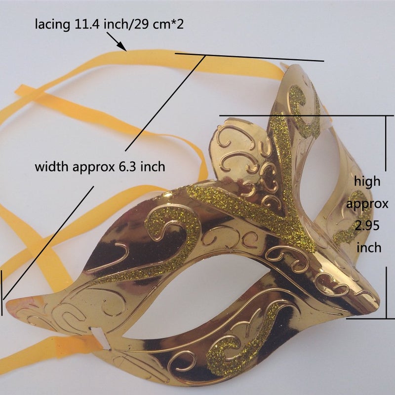 Arlai Pack of 12, Gold shining plated party mask wedding props masquerade mardi gras mask - Image 5